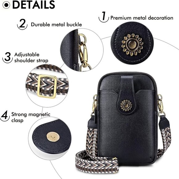 Leather Small Crossbody Purse for Women Cell Phone Bag Holder Wallet Purse Trave - Picture 4 of 6